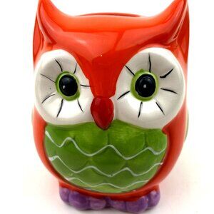 Owl Piggy Bank 4.5" Orange Ceramic Stopper Coin Pottery Decorative Painted